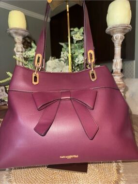 Karl Lagerfeld Bow-Accent Leather Shoulder Bag in Plum $398